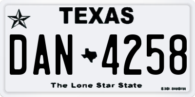 TX license plate DAN4258