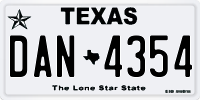 TX license plate DAN4354