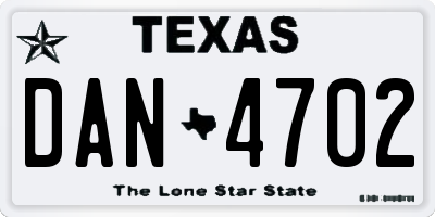 TX license plate DAN4702