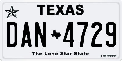 TX license plate DAN4729