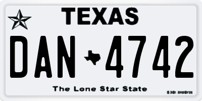 TX license plate DAN4742