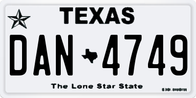 TX license plate DAN4749