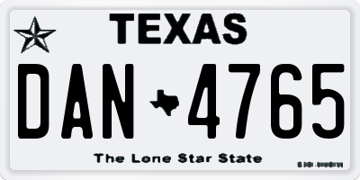 TX license plate DAN4765