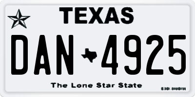 TX license plate DAN4925