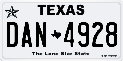 TX license plate DAN4928