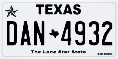 TX license plate DAN4932