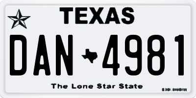 TX license plate DAN4981