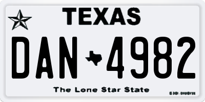 TX license plate DAN4982