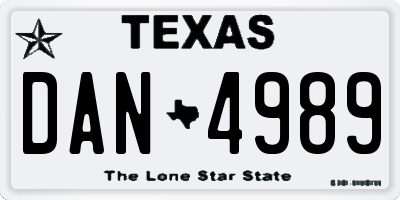 TX license plate DAN4989