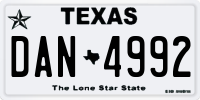 TX license plate DAN4992