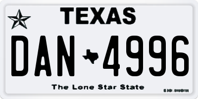 TX license plate DAN4996
