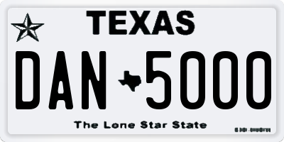 TX license plate DAN5000