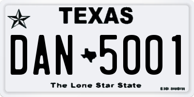 TX license plate DAN5001
