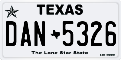 TX license plate DAN5326