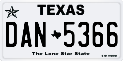 TX license plate DAN5366