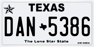 TX license plate DAN5386