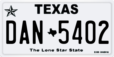 TX license plate DAN5402