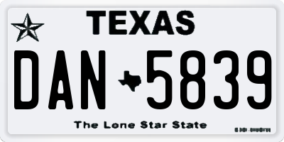 TX license plate DAN5839