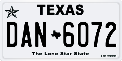 TX license plate DAN6072