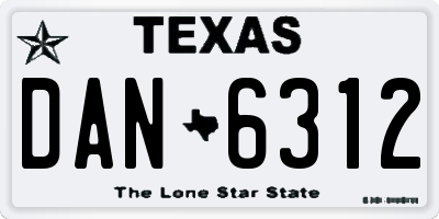TX license plate DAN6312