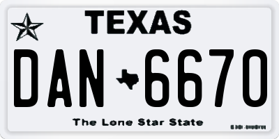 TX license plate DAN6670