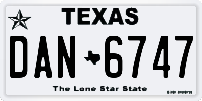 TX license plate DAN6747