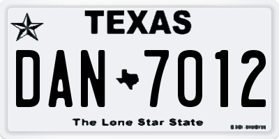 TX license plate DAN7012