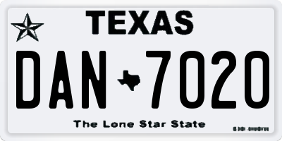 TX license plate DAN7020