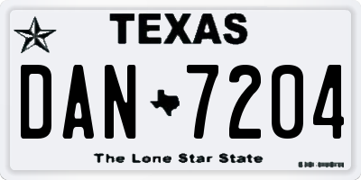 TX license plate DAN7204