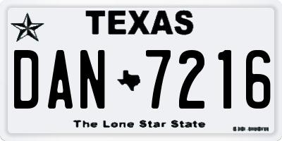 TX license plate DAN7216