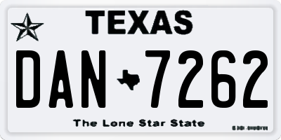 TX license plate DAN7262