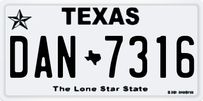 TX license plate DAN7316