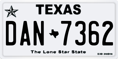 TX license plate DAN7362