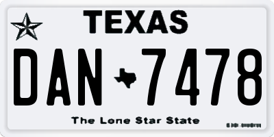 TX license plate DAN7478