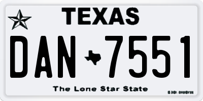 TX license plate DAN7551