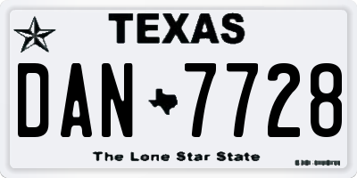 TX license plate DAN7728