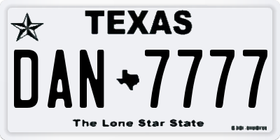 TX license plate DAN7777