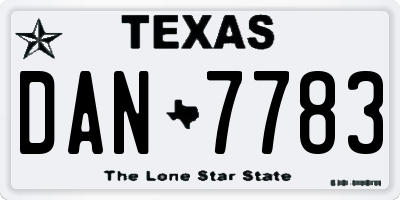 TX license plate DAN7783