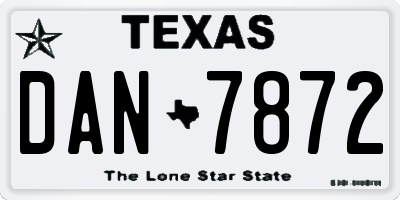 TX license plate DAN7872