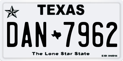 TX license plate DAN7962