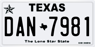 TX license plate DAN7981
