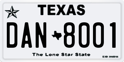TX license plate DAN8001