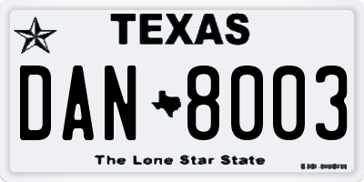 TX license plate DAN8003