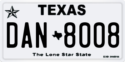 TX license plate DAN8008