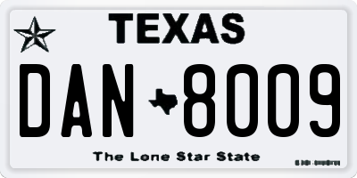 TX license plate DAN8009