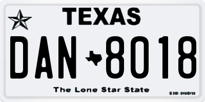 TX license plate DAN8018