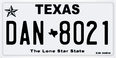 TX license plate DAN8021