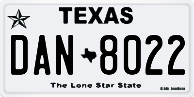 TX license plate DAN8022