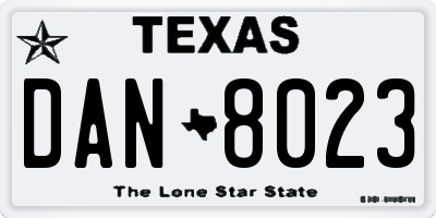 TX license plate DAN8023