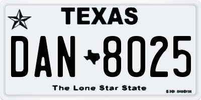 TX license plate DAN8025